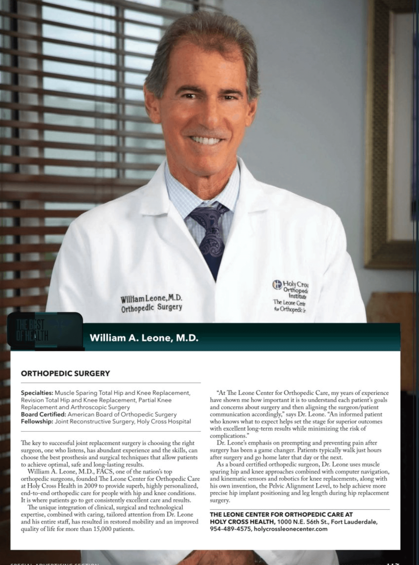 Dr. Leone in the Boca Observer - The Best of Health