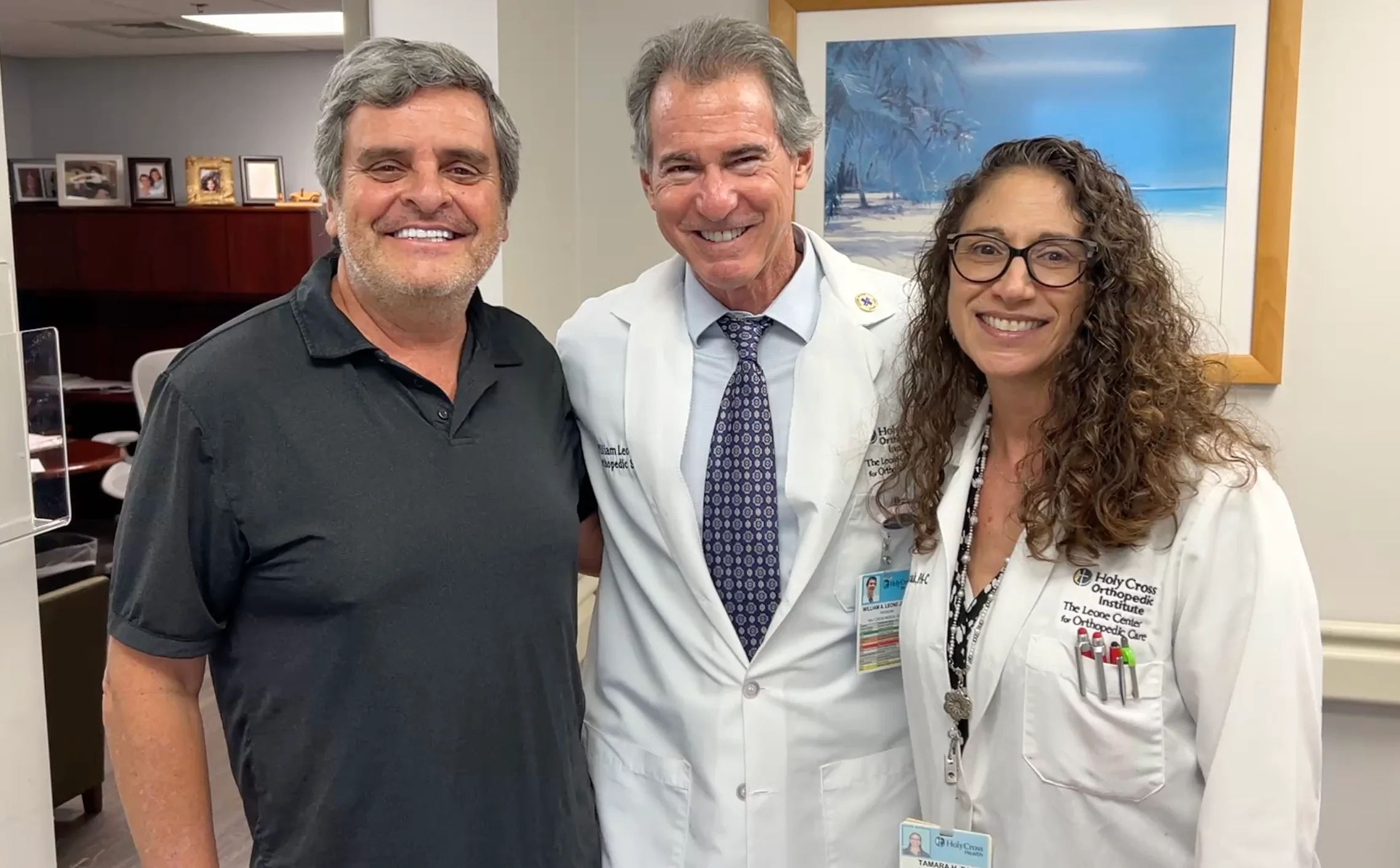 SPAIRE total Hip. Marco is with Dr. Leone and PA Tammy. He is very happy and Dr. Leone has inspired his daughter to become an orthopedic surgeon.