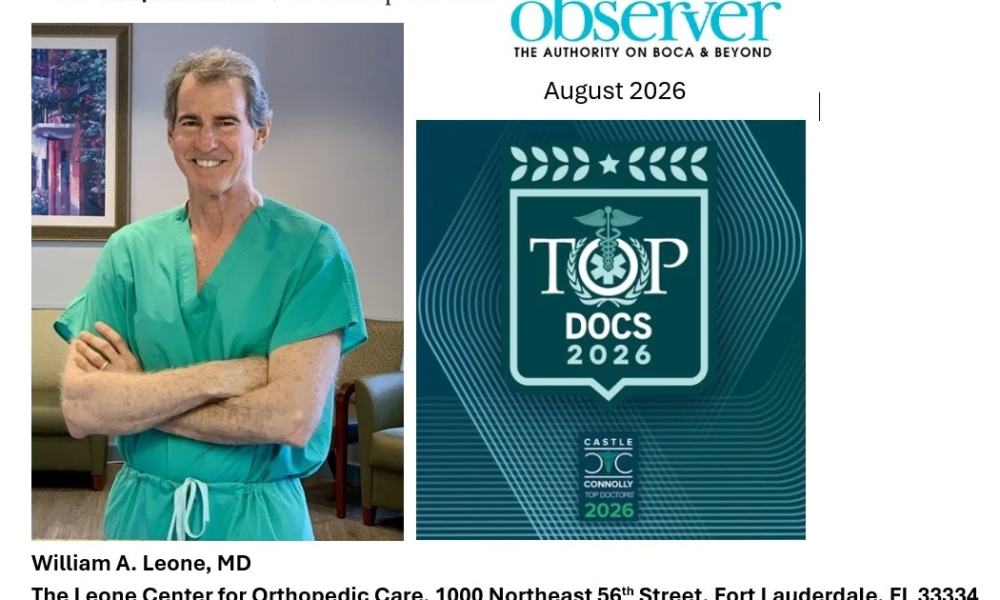 Dr. Leone is standing in his office and there is publication around him because he has won Top Doc 2026.